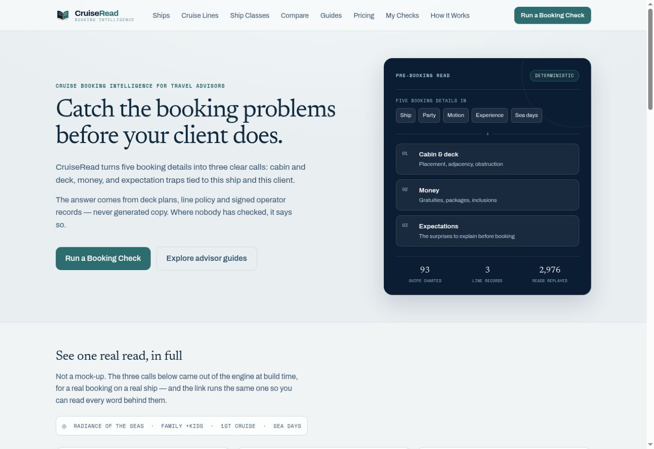 CruiseRead booking intelligence website homepage