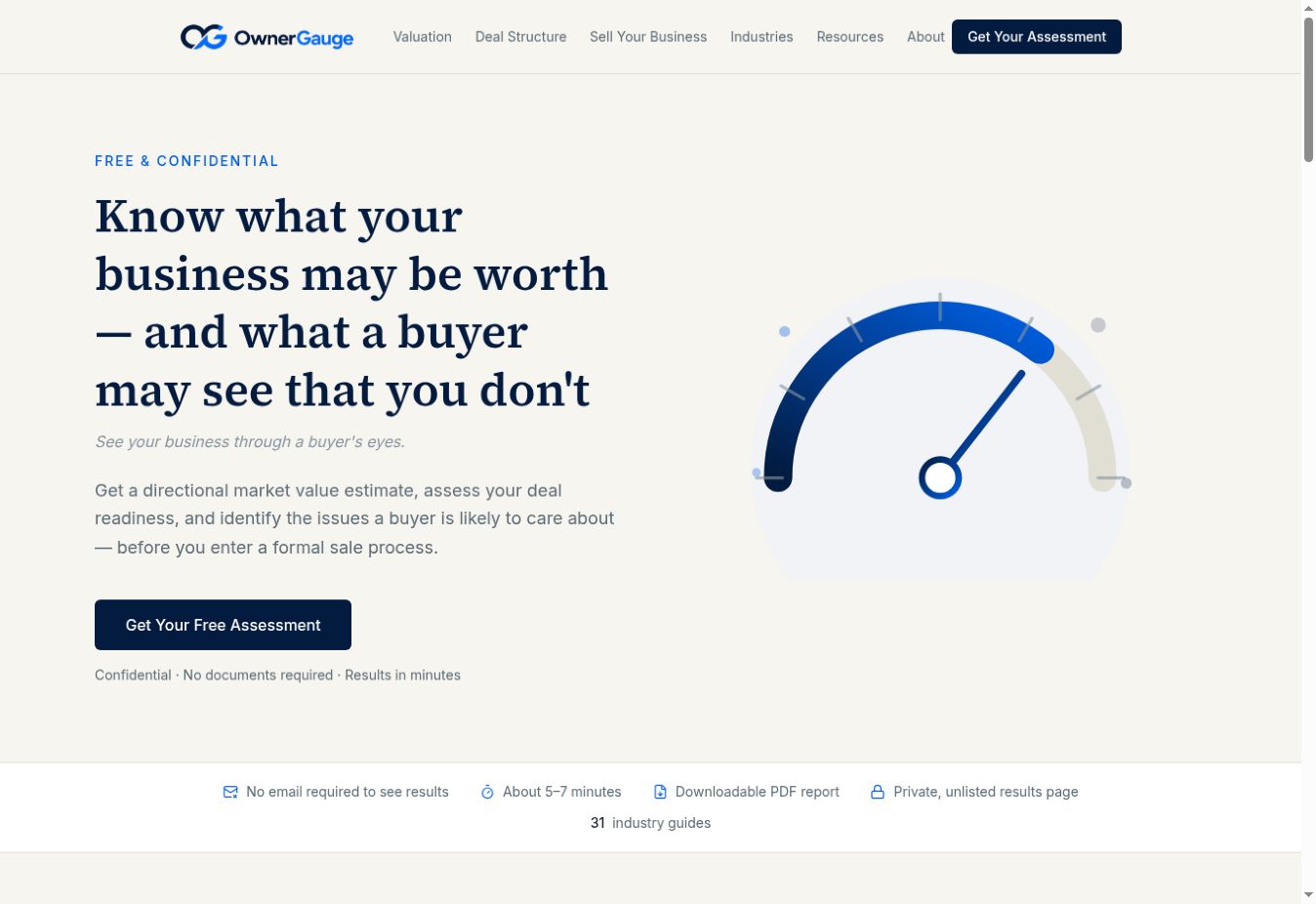 OwnerGauge business valuation website homepage