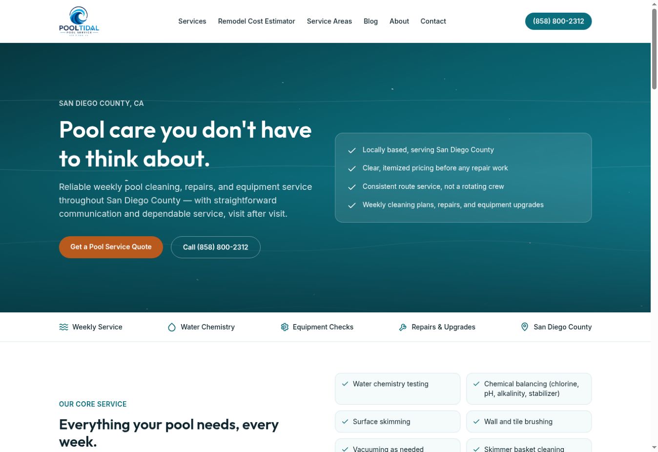 PoolTidal San Diego pool service website homepage